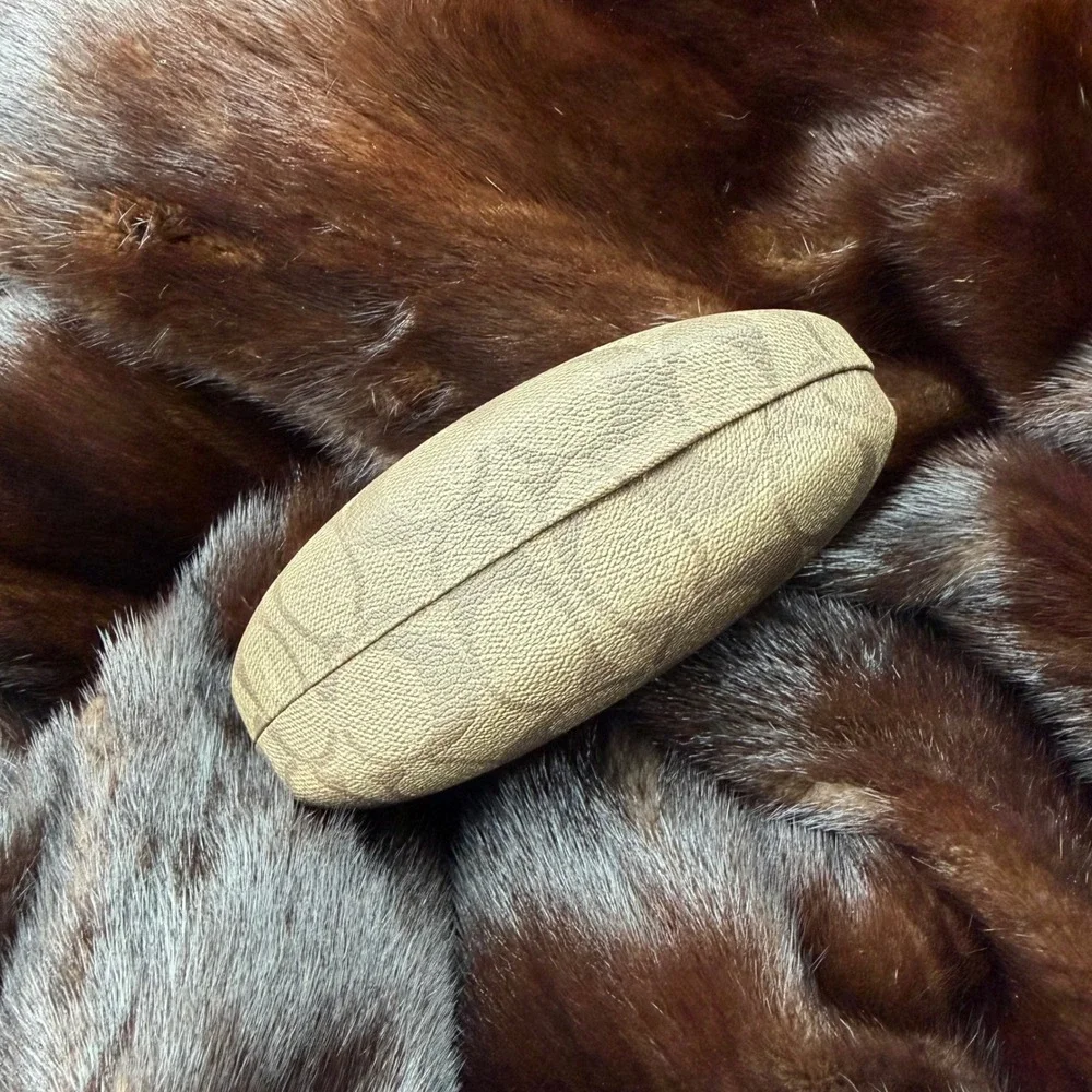 Coach Signature‎ Monogram Hard Sunglasses Case Beige Tan with Cleaning Cloth